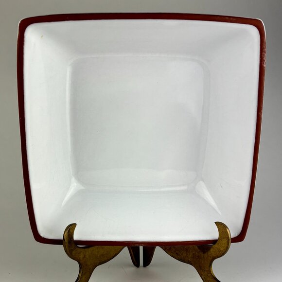 Euro Ceramica White Porcelain Square Bowl with Hand-Painted Rim Made in Portugal - Picture 7 of 7